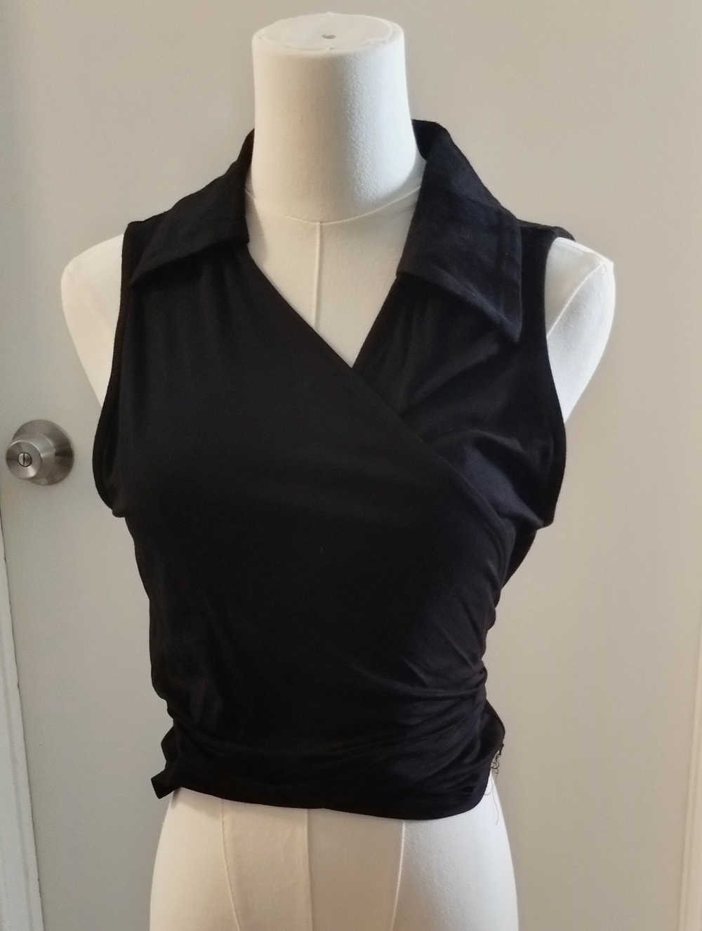 Newport News Black Collared Sleeveless Wrap Camisole